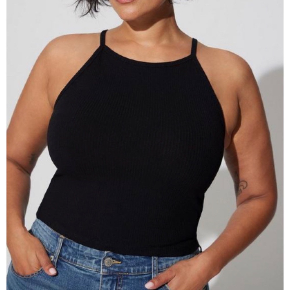 🆕 Black Ribbed High Neck Crop Tank Top 3 3X 22 24 NWT Torrid New! Rib Shirt Tee